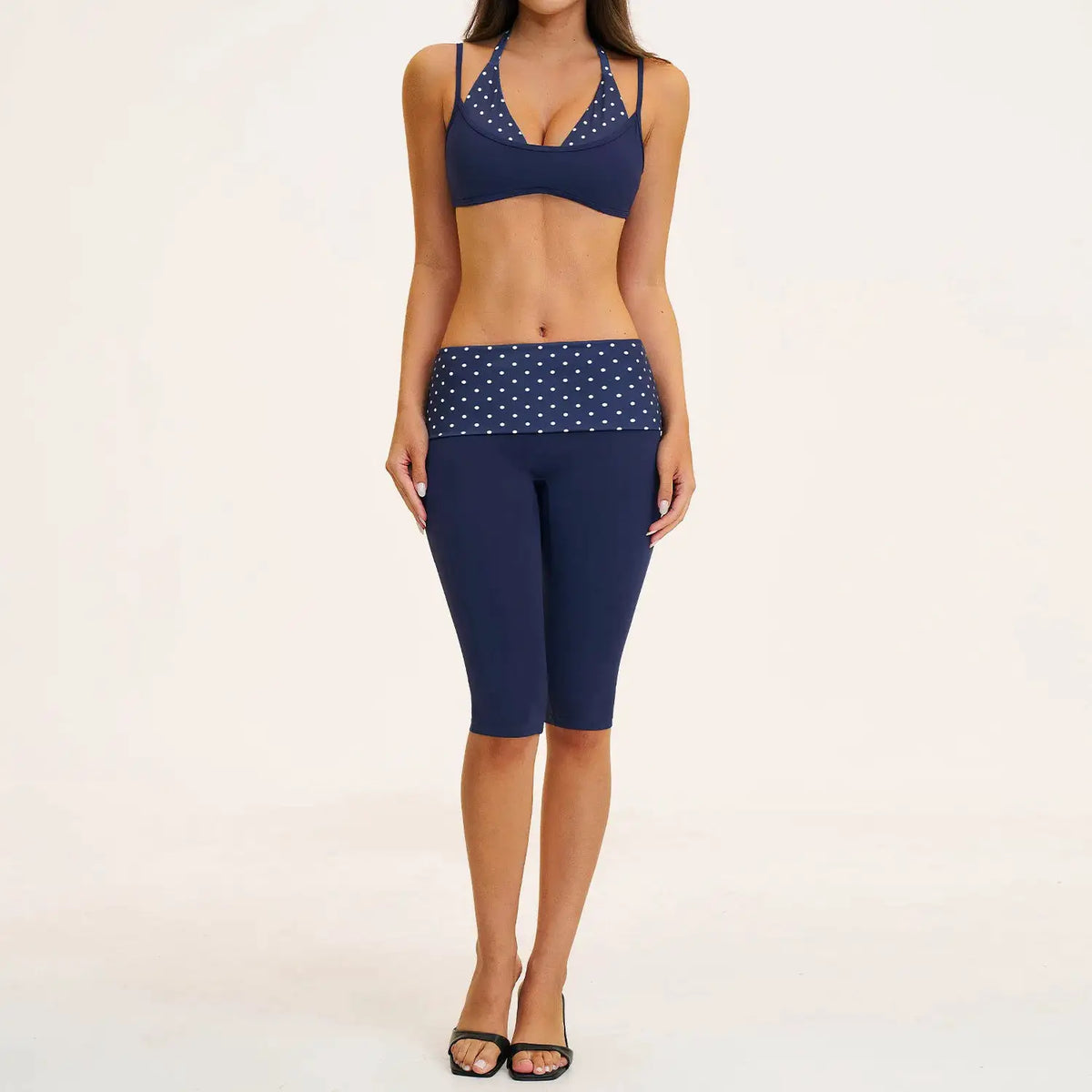 2PCS Stripes Fitness Suit Women's Tracksuits Polka Dot High Waist Workout Capri Pants Sports Set Female Yoga Sports Clothes