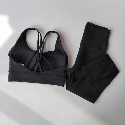 Women Breathable Yoga Set 2pcs Sport Suit Gym Wear Workout Clothes Gym Crop Top High Waist Legging Fitness Bra Set Sports Suits