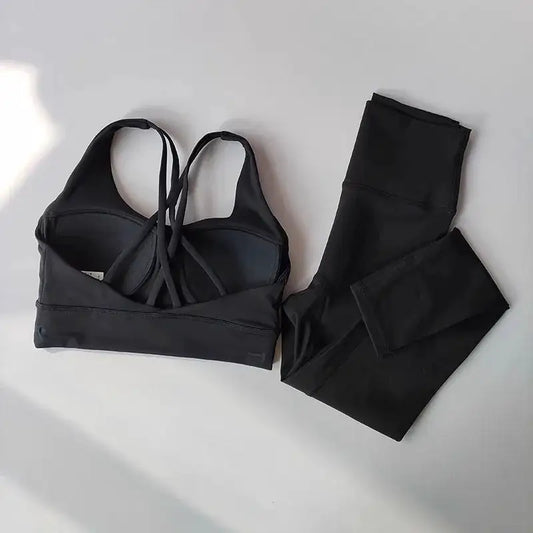 Women Breathable Yoga Set 2pcs Sport Suit Gym Wear Workout Clothes Gym Crop Top High Waist Legging Fitness Bra Set Sports Suits