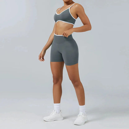 Yoga Suit Seamless Crop Top Tight Sports Bras and High Waist Shorts Pant Outside Wear Running Exercise Fitness Gym Yoga Set