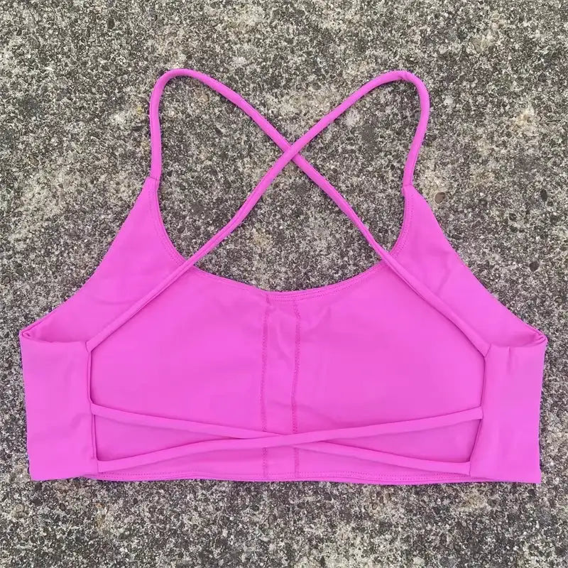 Sexy Soft Fitness Sport Bra Spaghetti Strap Cross Back Hollow Women Top Tight Gym Yoga underwear Athletic Workout With Chest Pad