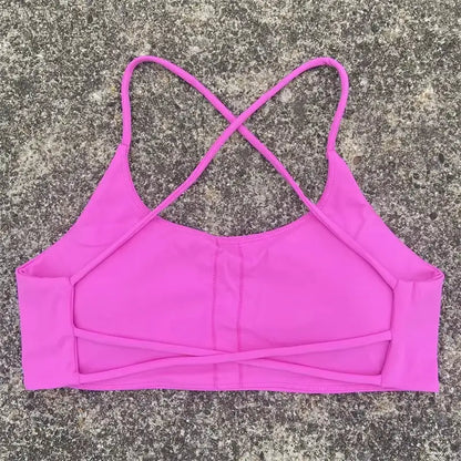 Sexy Soft Fitness Sport Bra Spaghetti Strap Cross Back Hollow Women Top Tight Gym Yoga underwear Athletic Workout With Chest Pad