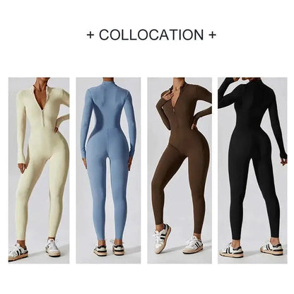 Elegant Nude Zipper Leotard for High Intensity Gym