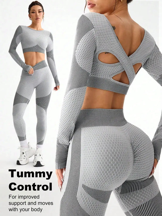 2pcs Hot-selling New Sports Tight Running Breathable Seamless Yoga Suit Women's Outdoor Fitness Suit Women's