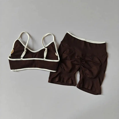 Yoga Suit Seamless Crop Top Tight Sports Bras and High Waist Shorts Pant Outside Wear Running Exercise Fitness Gym Yoga Set