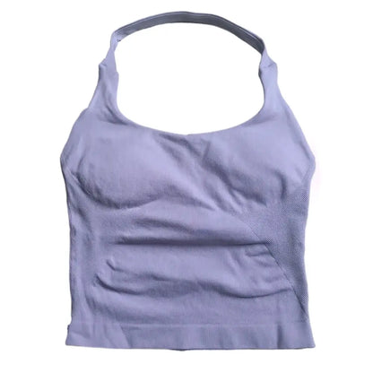 Gym Top Women Clothes Strappy Workout Tank Top Padded Sports Bra Backless Yoga Shirts Seamless Gym Crop Top Halter Fitness Vest