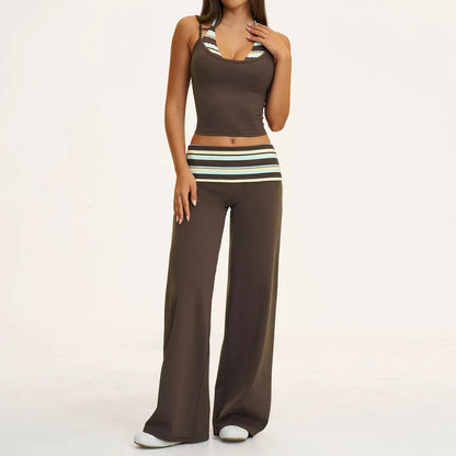 2PCS Stripes Fitness Suit Women's Tracksuits Polka Dot High Waist Workout Capri Pants Sports Set Female Yoga Sports Clothes