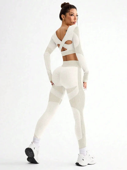 2pcs Hot-selling New Sports Tight Running Breathable Seamless Yoga Suit Women's Outdoor Fitness Suit Women's