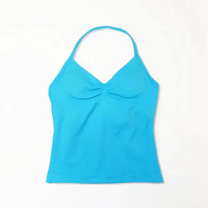 NCLAGEN Gym Longline Strappy Top Women Seamless Yoga Tank With Removable Pads V Neck Workout Clothes Sports Running Fitness Vest