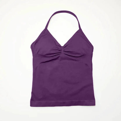 NCLAGEN Gym Longline Strappy Top Women Seamless Yoga Tank With Removable Pads V Neck Workout Clothes Sports Running Fitness Vest