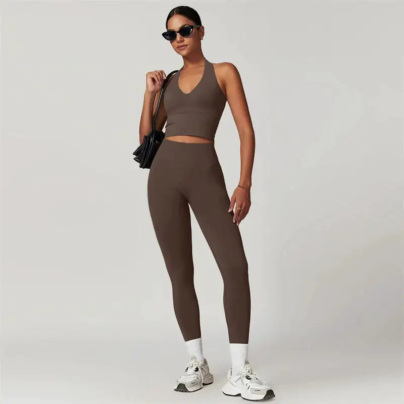 2 Pieces Women Yoga Set Workout Sportswear Gym Clothing Fitness Short Sleeve Crop Top High Waist Leggings Sport Suits
