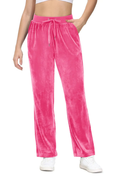 TACVASEN Winter Velvet Pants Womens Drawstring Elastic Waist Fleece Pants Workout Lounge Yoga Velour Pants Sweatpants Jogger