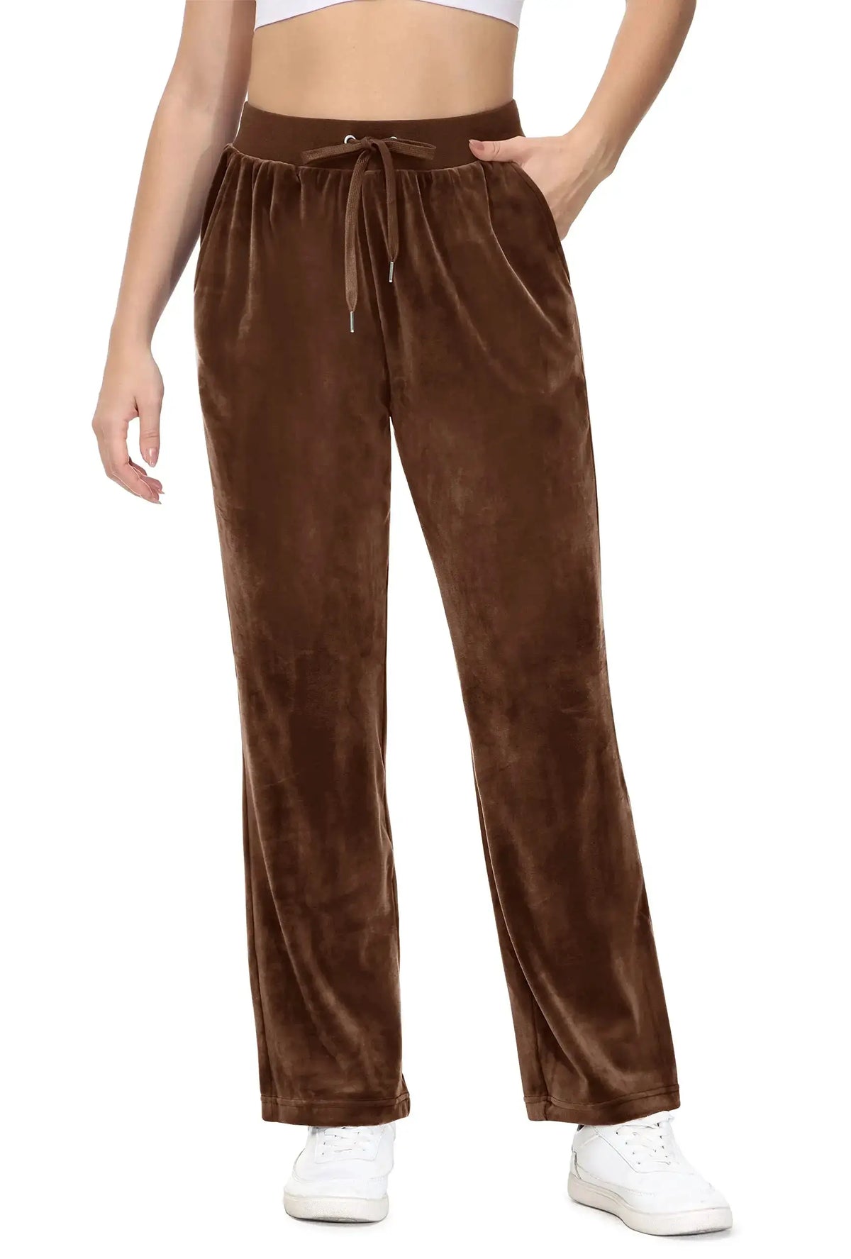 TACVASEN Winter Velvet Pants Womens Drawstring Elastic Waist Fleece Pants Workout Lounge Yoga Velour Pants Sweatpants Jogger