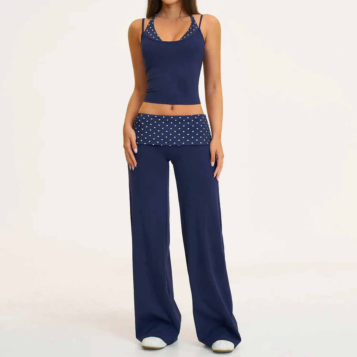 2PCS Stripes Fitness Suit Women's Tracksuits Polka Dot High Waist Workout Capri Pants Sports Set Female Yoga Sports Clothes