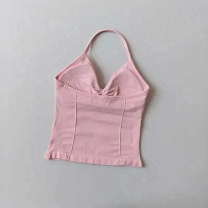 Sexy Halter Neck Beautiful Back High Waist Peach Sports Bras Shorts Suit Pilates Gathering Yoga Vest Training Fitness Bra Sets