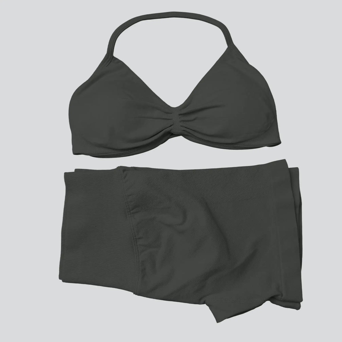 WANAYOU Seamless 2 Pcs Women Yoga Sets Halter Bras Sports Crop Tops Low Waist Scrunch Butt Gym Shorts Tight Quick Dry Leggings