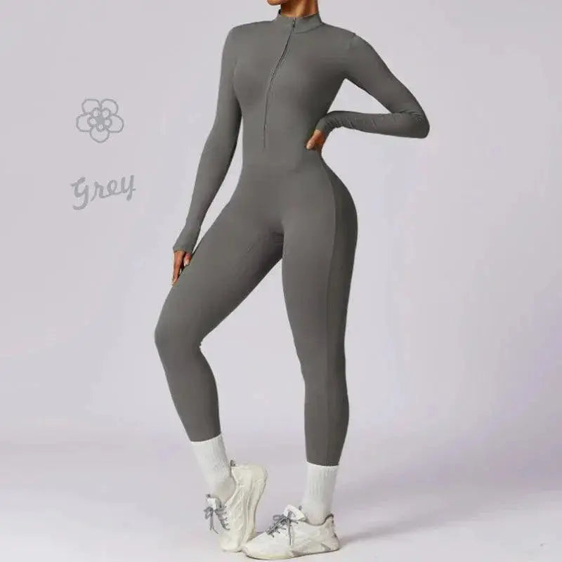 Elegant Nude Zipper Leotard for High Intensity Gym