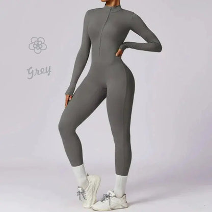 Elegant Nude Zipper Leotard for High Intensity Gym