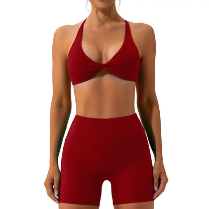 Women's 2 Piece Yoga Gym Sports Set Cross Back Bra Top & High Waist Shorts Fitness Running Workout Tracksuit