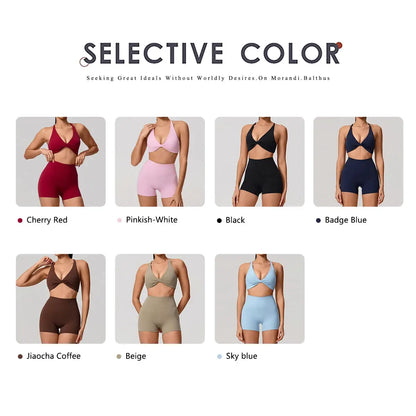New Summer 2Pcs Women's Quick-Dry Sports Set V-Shaped Bra Female Sleeveless Yoga Outfit Gym Two-Piece Woman Sport Clothes