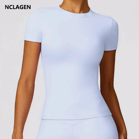 NCLAGEN Gym Top Women Short Sleeve Workout Clothes Sports T Shirt Femme Fitness Activewear Running Accessories Yoga Tight Tops