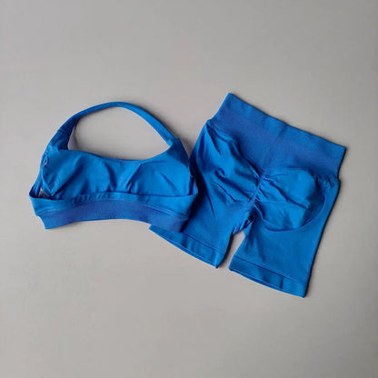 2 Pieces Women's Yoga Suit Seamless Fitness Gym Clothes Halter Sports Bra with Matching Shorts Workout Set Gym Outfit