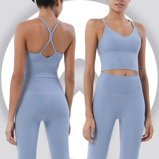 Women's Naked Feeling 2 Piece Gym Set - Seamless Sports Bra & High Waist Leggings, Shockproof Breathable Fitness Clothing, S-XL