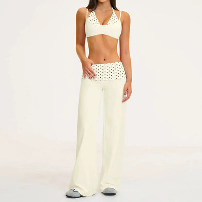 2PCS Stripes Fitness Suit Women's Tracksuits Polka Dot High Waist Workout Capri Pants Sports Set Female Yoga Sports Clothes