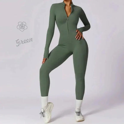 Elegant Nude Zipper Leotard for High Intensity Gym