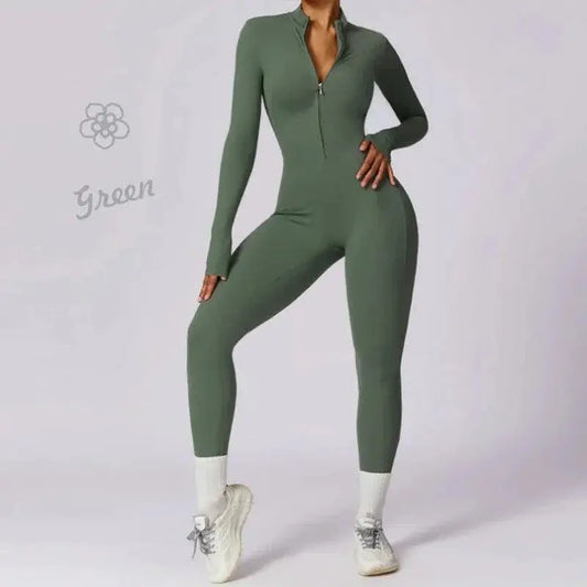 Elegant Nude Zipper Leotard for High Intensity Gym
