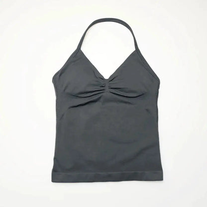 NCLAGEN Gym Longline Strappy Top Women Seamless Yoga Tank With Removable Pads V Neck Workout Clothes Sports Running Fitness Vest