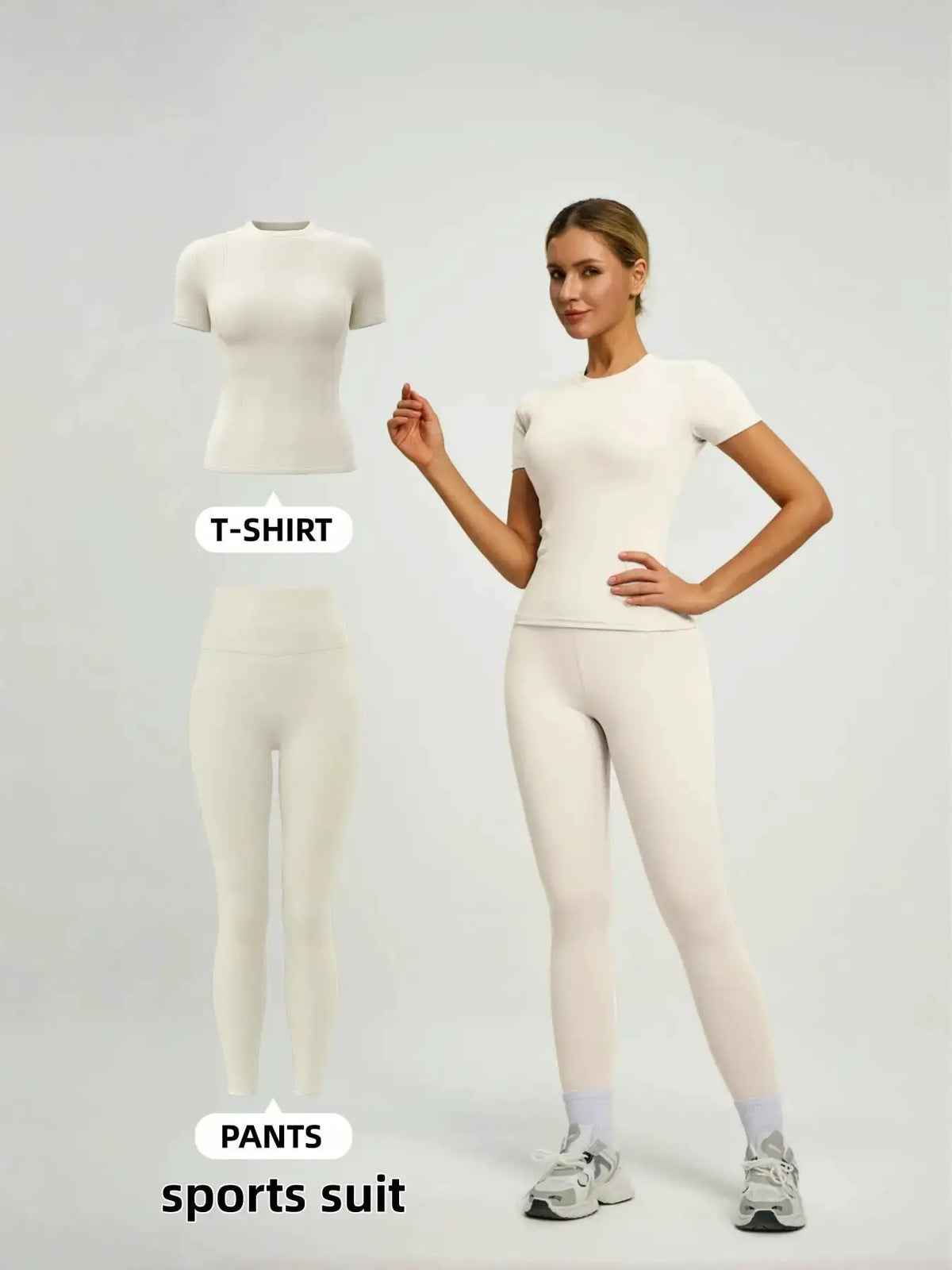 Women's Short Sleeve Sporty Set, High Waist Yoga Pants & T-Shirt Combo, Ideal for Fitness Gym Sculpting Workout