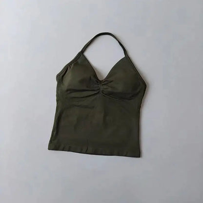Sexy Halter Neck Beautiful Back High Waist Peach Sports Bras Shorts Suit Pilates Gathering Yoga Vest Training Fitness Bra Sets