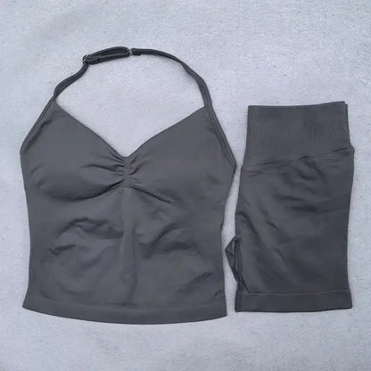 2 Pieces Yoga Set Women Backless Halter Tops High Waist Seamless Shorts Gym Suit Fitness Clothes Sportswear Workout Sets