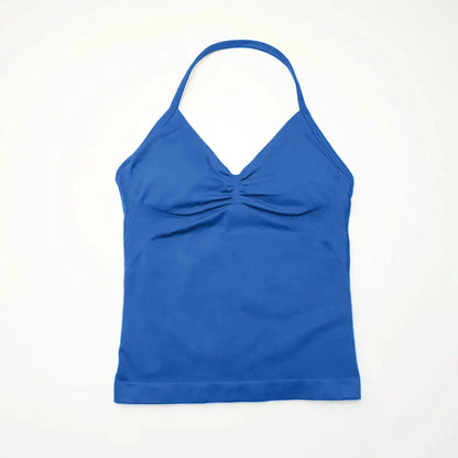 NCLAGEN Gym Longline Strappy Top Women Seamless Yoga Tank With Removable Pads V Neck Workout Clothes Sports Running Fitness Vest