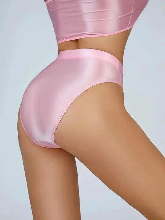Sexy Women Shiny High Waist G String Sheer Yoga Thong