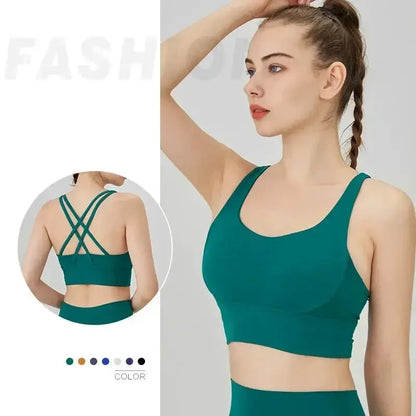 Women's Cross Back Yoga Bra for Gym Fitness Solid Color
