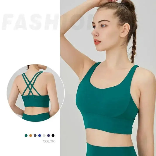 Women's Cross Back Yoga Bra for Gym Fitness Solid Color