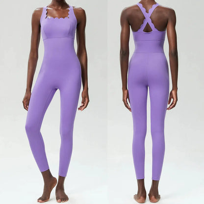 FUBEIKE Small Wave Beauty Back Yoga Fitness One-Piece Women's Plus Size Tight Super Stretch Sportswear Running Vest Jumpsuit