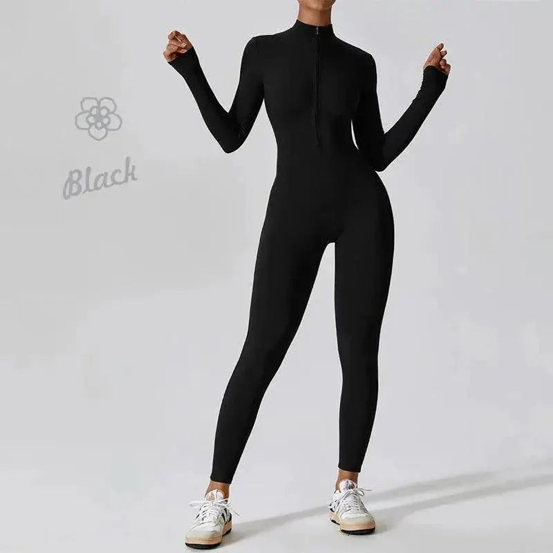 Elegant Nude Zipper Leotard for High Intensity Gym