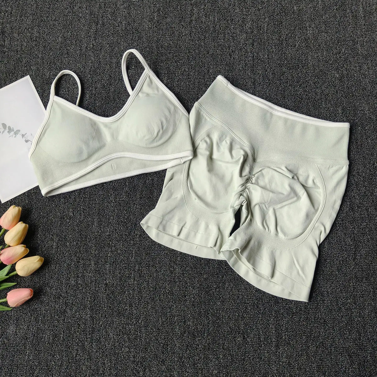 Peach Buttock Yoga Suit Women Gym Seamless Suspender Gathering Bra High Waist Hip Lifting Belly Tightening Shorts Fitness Set