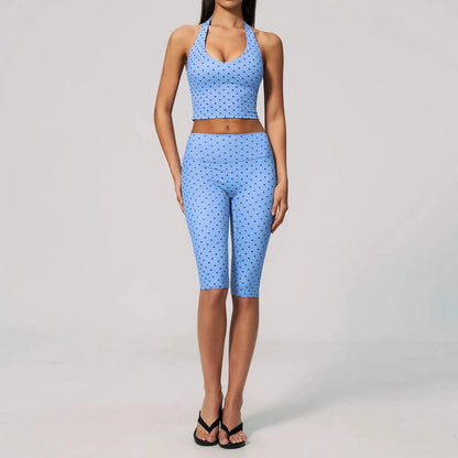 Yoga Capri Pants Set 2pcs Sport Set Women Polka Dot Athletic Wear Gym Push Up Yoga Pants Gym Suit Fitness Bra Workout Set Outfit