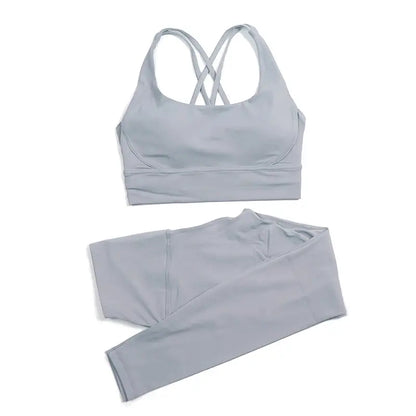SOISOU Nylon Yoga Set Women's Tracksuit Gym Fitness Set Woman 2 Pieces Leggings Sports Bra Breathable Sportwear Woman Clothes