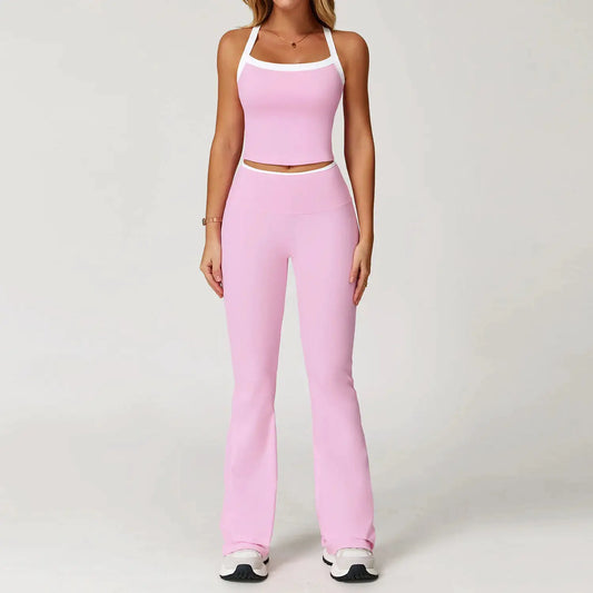 Women's Clothes 2 Pieces Workout Tracksuit Yoga Set Sportswear Gym Clothing High Waist Bell-bottoms Sexy Fitness Bta Sports Suit