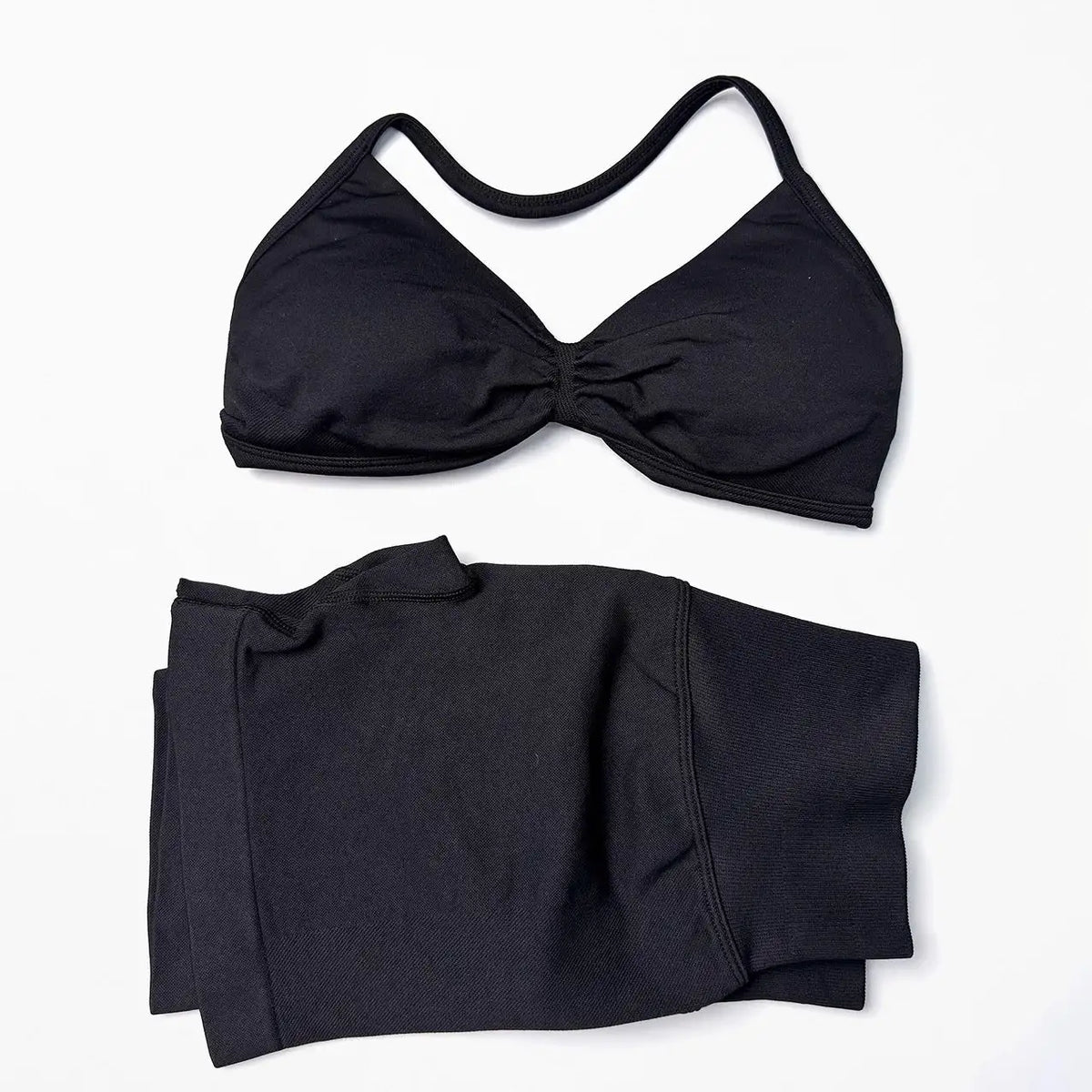 Seamless 2 Pieces Strappy Yoga Halter Bras Sets Scrunch Butt Sports Shorts Quick Dry Backless Gym Crop Tops with Pad Push Up Set