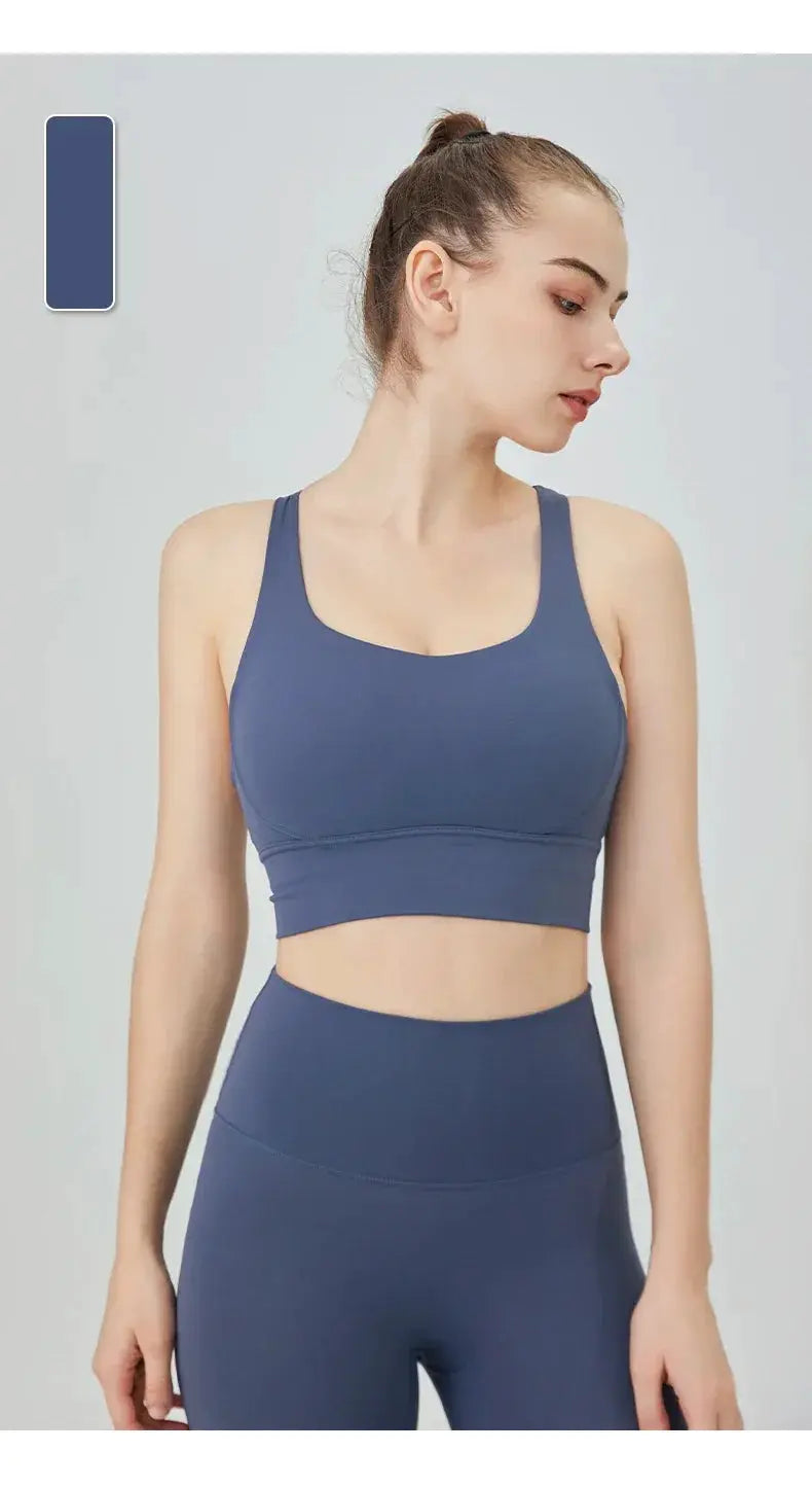 Women's Cross Back Yoga Bra for Gym Fitness Solid Color