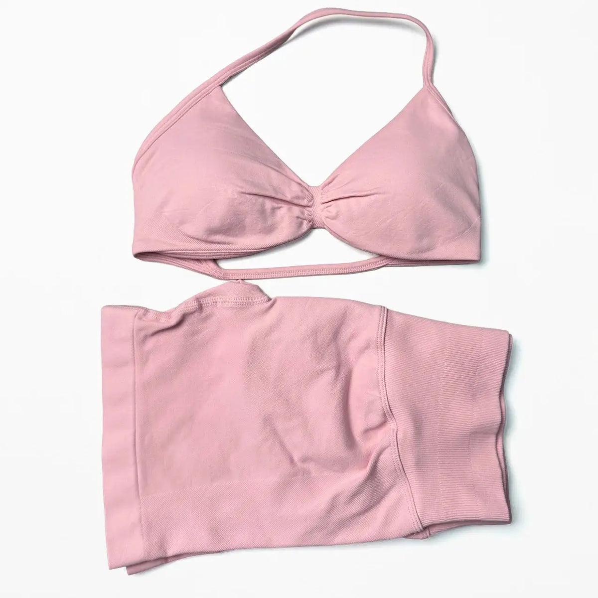 STOUREG 2 Pieces Yoga Gym Set Women Seamless Strappy Yoga Bra High Waist Workout Scrunch Shorts Set Fitness Clothes Sportswear
