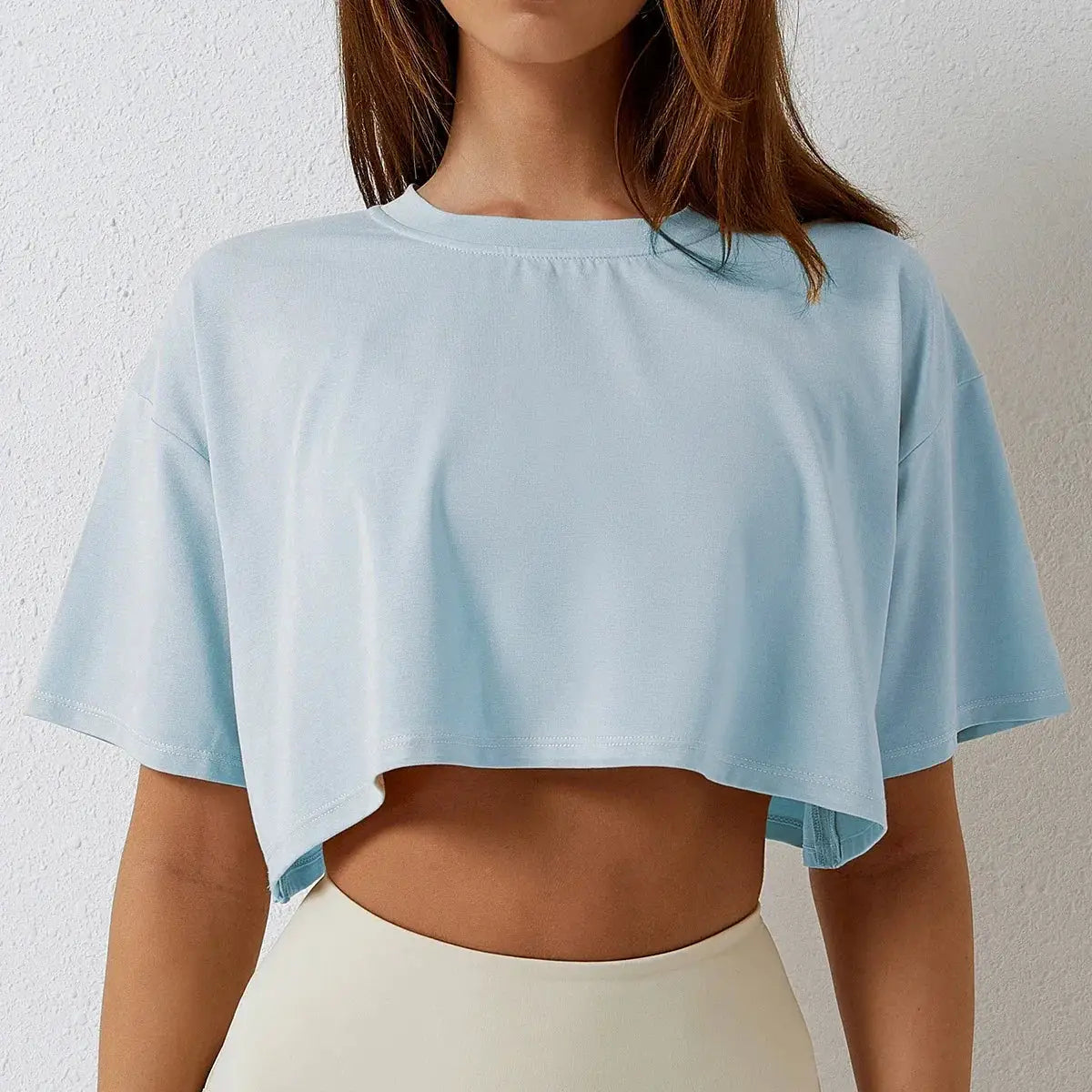 Cotton Women Short Sleeve Crop Top Navel Baring Yoga Fitness