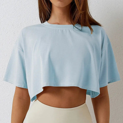 Cotton Women Short Sleeve Crop Top Navel Baring Yoga Fitness