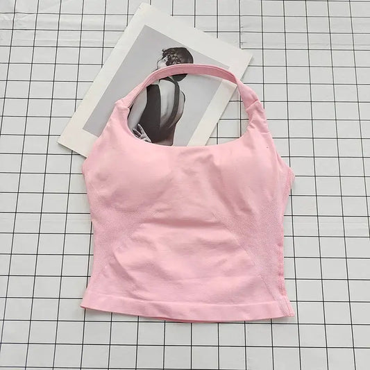Women's Halter Neck Backless Camisole Sports Set with Padded, Shockproof Yoga Tank Top for Gym Fitness Workout & Daily Outdoor W